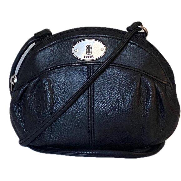 Fossil Marlow Mini Black Leather Pouch Purse Crossbody - Picture 1 of 9